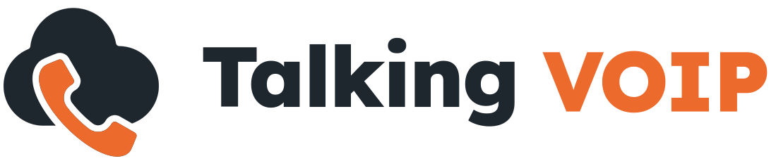 Talking VOIP company logo featuring an orange telephone handset icon inside a dark cloud.